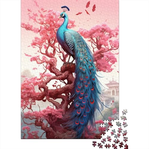 Sakura und Pfau6 Puzzle, 100% recycelter Karton, Premium-Karton, Puzzle für Erwachsene und Kinder, 1000 Teile (38 x 26 cm) von QBIREX