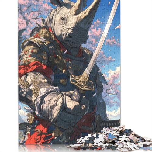 Samurai-Nashorn-Puzzle, Lernspiele, Familienaktivitäten, Premium-Karton-Puzzle für Frauen und Männer, 1000 Teile (75 x 50 cm) von QBIREX