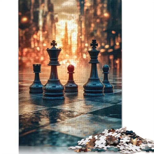 Schachfiguren im Stadtbild-Puzzle, DIY-Spiel, rechteckiges Papierpuzzle für Jungen oder Mädchen, Geburtstagsgeschenk, 1000 Teile (75 x 50 cm) von QBIREX