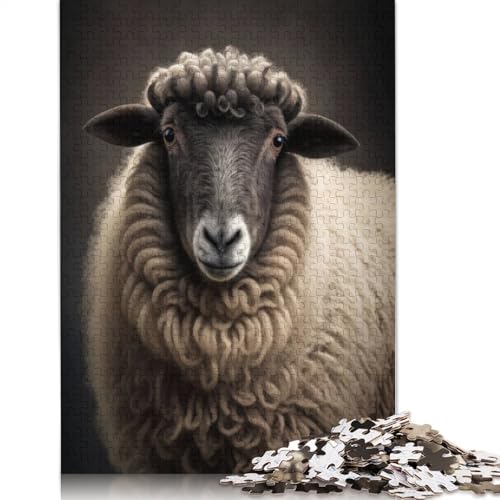 Schafporträt auf dunklem Hintergrund, 1000-teiliges Puzzle für Erwachsene, Dekompressionsspielzeug, Denksportaufgaben für Frauen und Männer, 1000 Teile (75 x 50 cm) von QBIREX