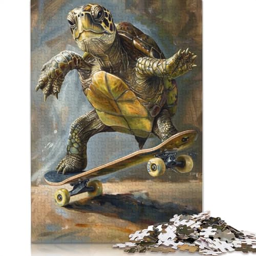 Schildkröten-Skateboard-Skating-Puzzle, DIY-Spiel, rechteckiges Papier-Puzzle für Jungen oder Mädchen, Geburtstagsgeschenk, 1000 Teile (75 x 50 cm) von QBIREX