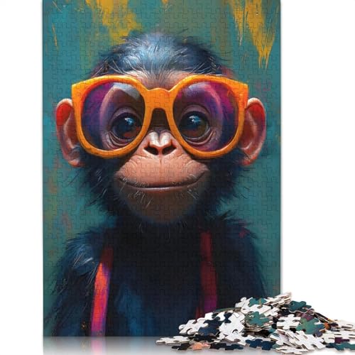 Schimpanse mit Sonnenbrille, Puzzle, schwierige Herausforderung, 100% recycelter Karton, Puzzle für Erwachsene ab 12 Jahren, 1000 Teile (75 x 50 cm) von QBIREX