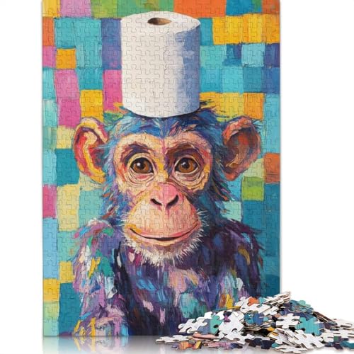 Schimpanse mit Toilettenpapierhut, Puzzle, Denksportaufgabe, Premium-Puzzle aus Karton für Kinder und Erwachsene ab 12 Jahren, 1000 Teile (75 x 50 cm) von QBIREX