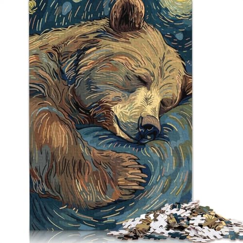 Schlafender Bär im Sternennacht-Stil, Papierpuzzle, 1000 Teile, Puzzle für Erwachsene, Lernspiel, Herausforderungsspielzeug, 1000 Teile (38 x 26 cm) von QBIREX