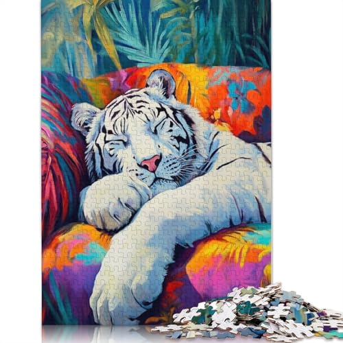 Schlafender weißer Tiger, 1500-teiliges Puzzle, ab 18 Jahren, Lernspiele, Puzzles für Erwachsene, für Frauen, für Kinder ab 12 Jahren, 1500 Teile (85 x 57 cm) von QBIREX