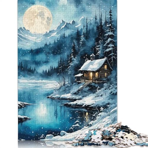 Schneeabend-Puzzle, rechteckig, aus Pappe, 100% recyceltem Karton, Puzzle für Erwachsene, 1000 Teile (75 x 50 cm) von QBIREX