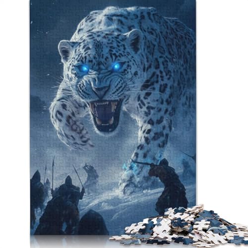 Schneeleopard-Angriffspuzzle, kreative Spiele, Premium-Karton-Puzzle für Frauen und Männer, Geburtstagsgeschenk, 1000 Teile (75 x 50 cm) von QBIREX