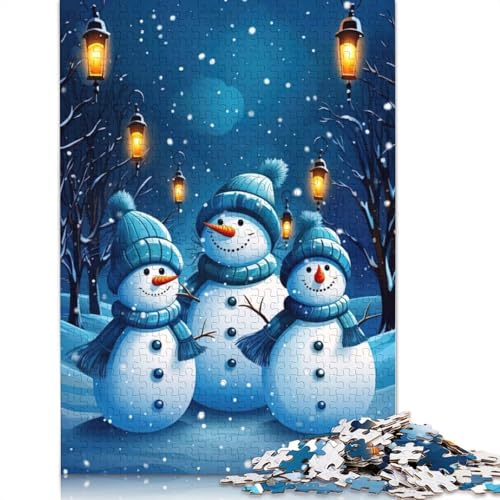Schneemannfamilie im Winter, Puzzle, Dekompressionsspielzeug, rechteckiges Papierpuzzle für Kinder und Erwachsene ab 12 Jahren, 1000 Teile (26 x 38 cm) von QBIREX