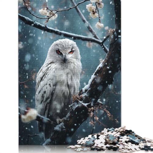 Schneeweiße Eule, 1000 Puzzles für Erwachsene, entspannendes Herausforderungsspielzeug, schwierige Puzzles für Kinder ab 12 Jahren, 1000 Teile (75 x 50 cm) von QBIREX