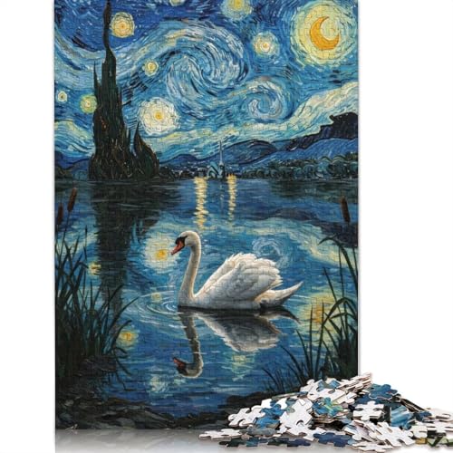 Schwan im Sternennacht-Stil, Mal-Puzzle, Spielzeug, Lernspiel, Premium-Karton-Puzzle für Erwachsene und Kinder, 1000 Teile (38 x 26 cm) von QBIREX