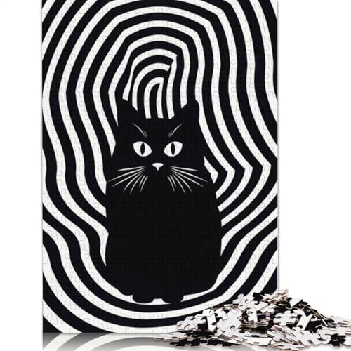 Schwarz-weiße Hypno-Katzen-Puzzles für Erwachsene, schwierige und anspruchsvolle Denksportaufgaben für Erwachsene und Kinder, 520 Teile (52 x 38 cm) von QBIREX