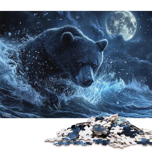 Schwarzbär-Puzzle zum Stressabbau, 100% recycelter Karton, Puzzle für Erwachsene und Kinder, einzigartiges Geschenk, 70 x 50 cm, 1000 Teile von QBIREX