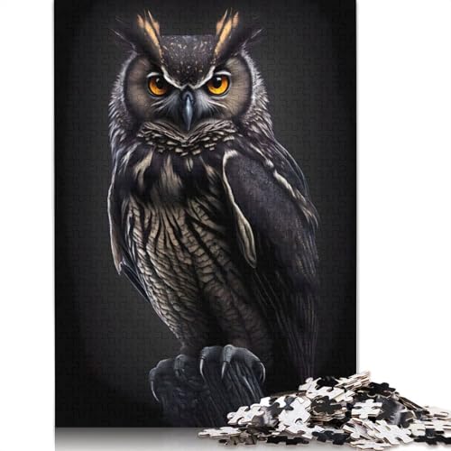 Schwarze Eule, Puzzle für Erwachsene, 520 Teile, rechteckiges Papppuzzle, Geschenke für Männer, für Jungen oder Mädchen, 520 Teile (52 x 38 cm) von QBIREX