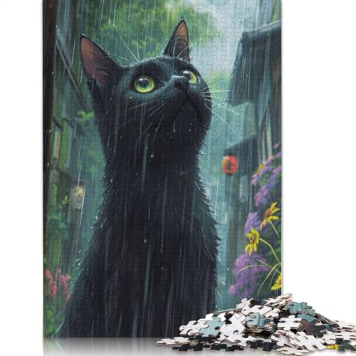 Schwarze Katze, Regenpuzzle für Erwachsene, 520 Teile, schwierige Problemlösungspuzzles für Erwachsene, für Jungen oder Mädchen, 520 Teile (52 x 38 cm) von QBIREX