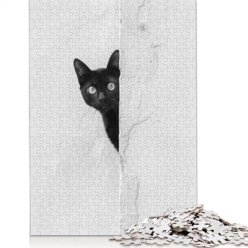 Schwarze Katze guckt Puzzle für Erwachsene, 1000 Teile, rechteckiges Papppuzzle, Geschenke für Männer, für Jungen oder Mädchen, 1000 Teile (75 x 50 cm) von QBIREX