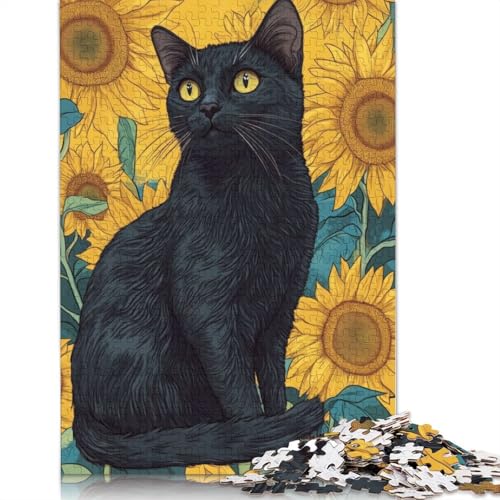 Schwarze Katze und Sonnenblumen, 520-teiliges Puzzle, buntes Puzzle, Geschenke für Männer, für Kinder ab 12 Jahren, 520 Teile (52 x 38 cm) von QBIREX