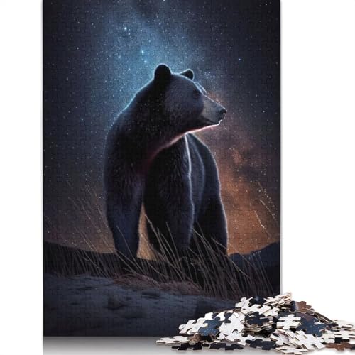 Schwarzer Bär unter den Sternen, Puzzle für Erwachsene, Spielzeug, Lernspiel, schwierige Puzzles für Kinder ab 12 Jahren, 520 Teile (52 x 38 cm) von QBIREX