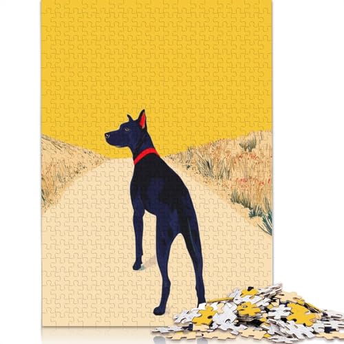 Schwarzer Hund auf dem Weg, Puzzle, 100% recycelter Karton, für Kinder und Erwachsene ab 12 Jahren, 1000 Teile (75 x 50 cm) von QBIREX