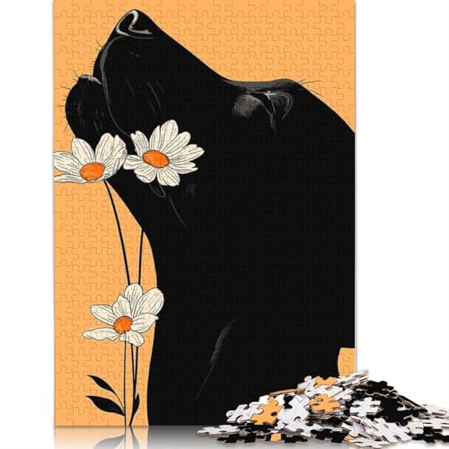 Schwarzer Hund mit Gänseblümchen-Puzzle, DIY-Spiel, Premium-Karton-Puzzle für Frauen und Männer, Kindertagsgeschenke, 1000 Teile (26 x 38 cm) von QBIREX