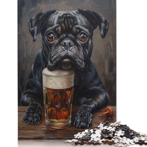 Schwarzer Mops, Pint-Bier, süßes 520-teiliges Puzzle, buntes Puzzle, Geschenke für Männer, für Kinder ab 12 Jahren, 520 Teile (52 x 38 cm) von QBIREX
