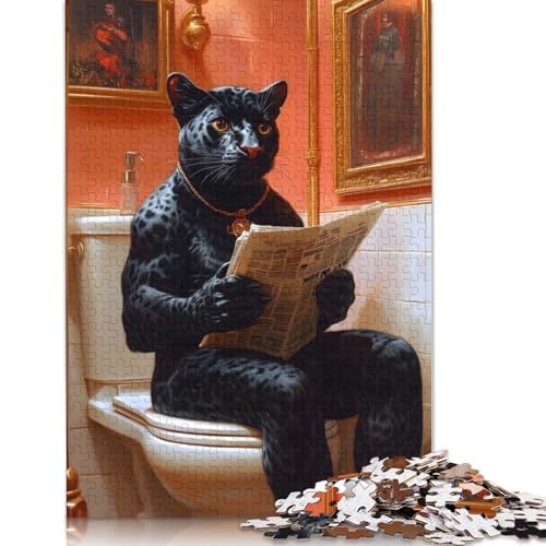 Schwarzer Panther auf der Toilette, Puzzle, Familienspaß, rechteckiges Papierpuzzle für Jungen oder Mädchen, 1000 Teile (75 x 50 cm) von QBIREX