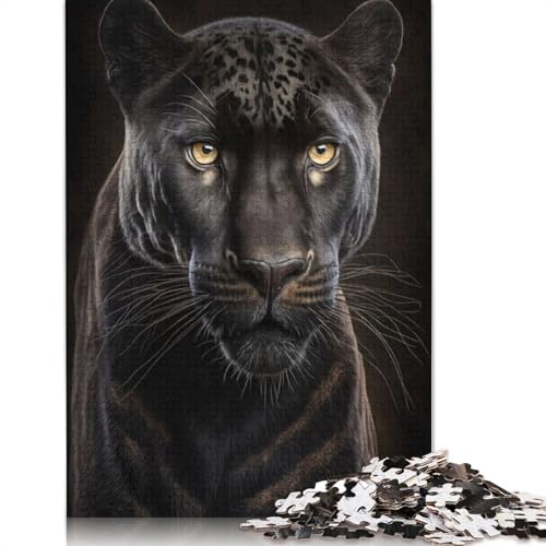Schwarzes Leopardenporträt-Puzzle für Erwachsene, Lernspiel, Puzzle-Geschenke für Kinder ab 12 Jahren, 1000 Teile (75 x 50 cm) von QBIREX