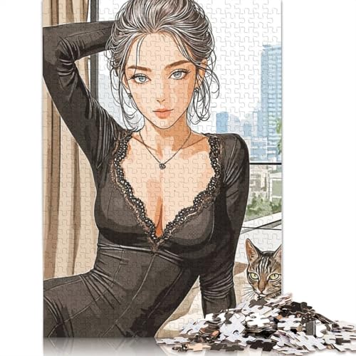 Schwarzes Mode-Puzzle mit asiatischen Models, 100% recyceltes Kartonpapier, rechteckiges Puzzle für Erwachsene und Kinder, 1000 Teile (75 x 50 cm) von QBIREX