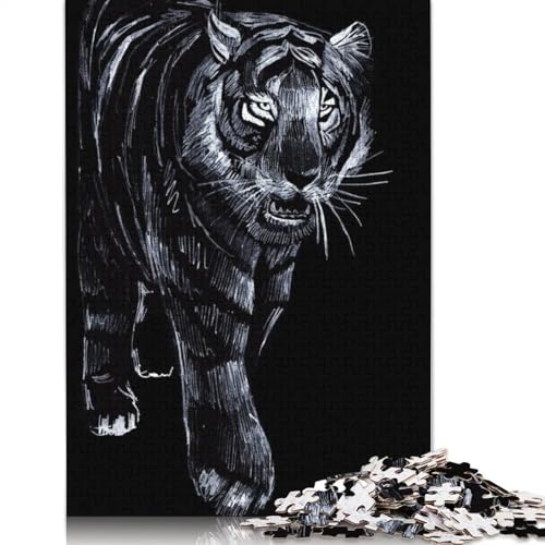 Schwarzes Tigerkatzen-Puzzle, kreative Spiele, 100 Prozent recycelter Karton, Puzzle für Erwachsene, 1000 Teile (75 x 50 cm) von QBIREX