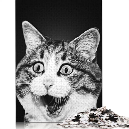 Schwarzes lachendes Katzen-Puzzle, kreative Spiele, 100 Prozent recycelter Karton, Puzzle für Erwachsene, 1000 Teile (75 x 50 cm) von QBIREX