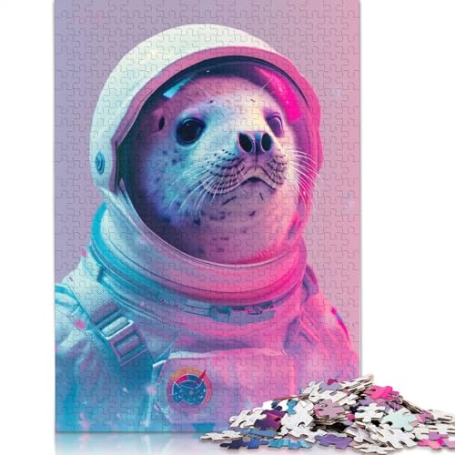 Seal Astronaut Puzzle 1000 Teile Schwer Puzzle Spielzeug Lernspiel Impossible Herausforderung Spielzeug Für Erwachsene Und Kinder in Bewährter 1000pcs (75x50cm) von QBIREX