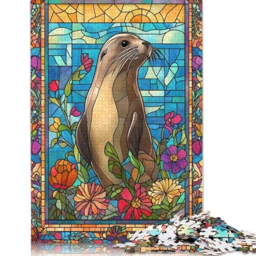 Seelöwe-Buntglas-Puzzle, 100% recycelter Karton, 100% recycelter Karton, Puzzle für Jungen oder Mädchen, 1000 Teile (75 x 50 cm) von QBIREX