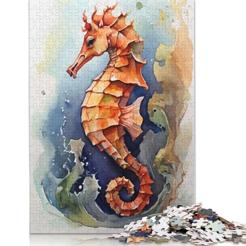 Seepferdchen-Aquarell, 520-teiliges Puzzle, ab 18 Jahren, Lernspiele, Puzzles für Erwachsene, für Frauen, für Kinder ab 12 Jahren, 520 Teile (52 x 38 cm) von QBIREX
