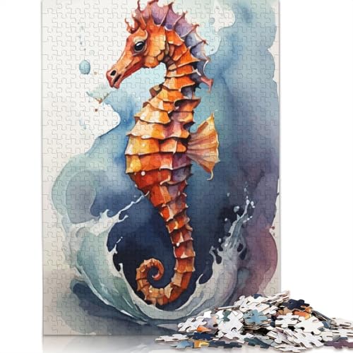 Seepferdchen-Aquarellkunst-Puzzles, farbenfrohe, Coole Puzzles für Kinder ab 12 Jahren, 520 Teile (52 x 38 cm) von QBIREX