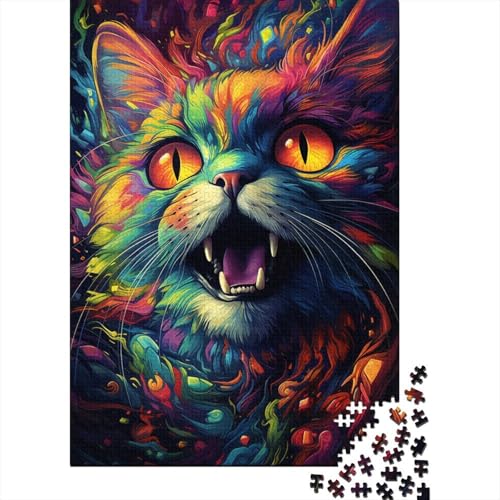 Seltsames psychedelisches Puzzle mit Kleiner schwarzer Katze, herausfordernd und knifflig. Puzzle aus 100% recyceltem Karton für Erwachsene, Geburtstagsgeschenk (38 x 26 cm) von QBIREX
