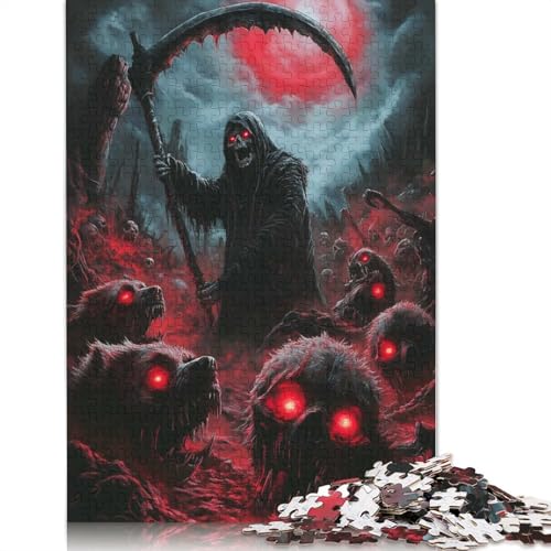 Sensenmann und Höllenhunde-Puzzle, 100% recycelter Karton, Puzzle für Jungen oder Mädchen, 1000 Teile (75 x 50 cm) von QBIREX