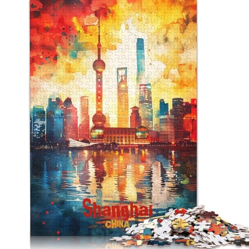 Shanghai China 1000-teiliges Puzzle für Erwachsene, Spielzeug, Denkspiel, Lernspiel für Erwachsene, Stressabbau, Heimdekoration (38 x 26 cm) von QBIREX