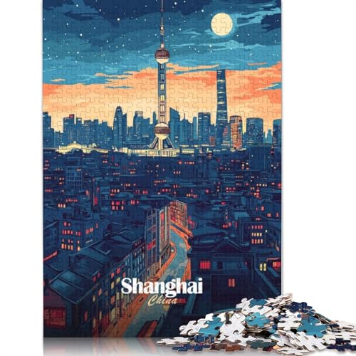 Shanghai Skyline Nachtpuzzle, Dekompressionsspielzeug, rechteckiges Papierpuzzle für Kinder und Erwachsene ab 12 Jahren, 1000 Teile (75 x 50 cm) von QBIREX