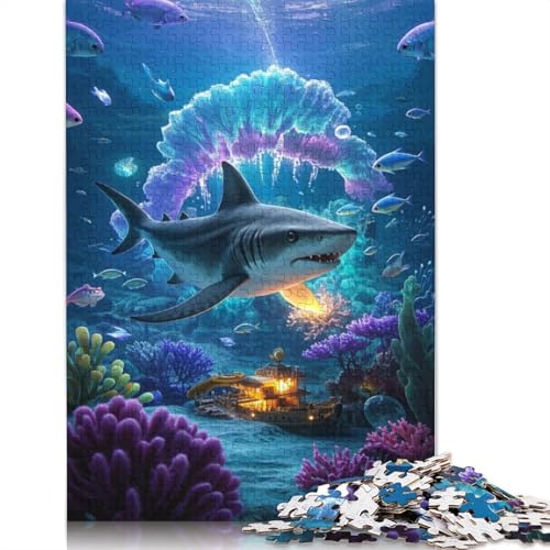 Shark Puzzles 1000 Teile Schwer Puzzle Spielzeug Pädagogisches Spiel Impossible Herausforderung Spielzeug Für Erwachsene Kinder 1000pcs (75x50cm) von QBIREX
