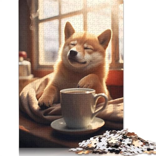 Shiba Inu Coffee Cute Dog Puzzle 1000 Teile Schwer Puzzle Spielzeug Pädagogisches Spiel Impossible Herausforderungsspielzeug Für Erwachsene Kinder 1000pcs (75x50cm) von QBIREX