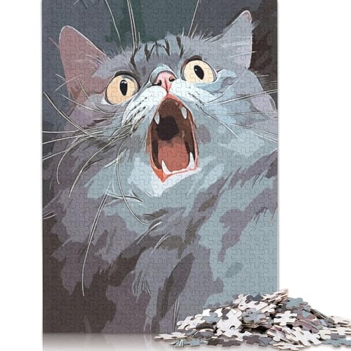 Shocked Cat Puzzle 1000 Teile Schwer Puzzle Spielzeug Lernspiel Impossible Herausforderung Spielzeug Für Erwachsene Und Kinder Ab 14 Jahren 1000pcs (40x28cm) von QBIREX
