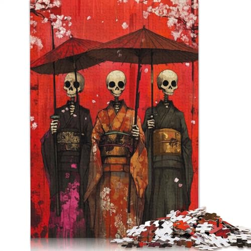 Skelett-Geishas-Puzzle-Spielzeug, Lernspiel, Premium-Karton-Puzzle für Erwachsene und Kinder, 1000 Teile (26 x 38 cm) von QBIREX