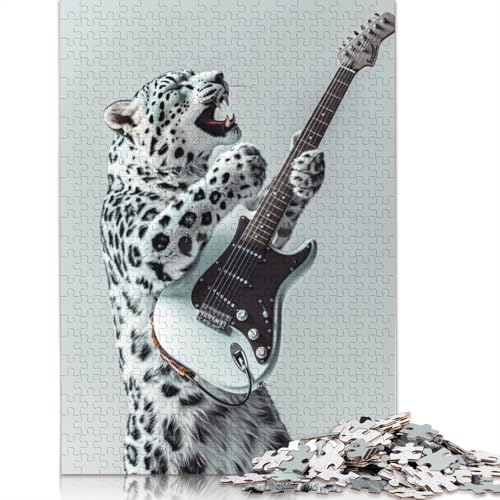 Snow Ocelot Guitar Puzzle 1000 Teile Schwer Puzzle Spielzeug Lernspiel Impossible Herausforderung Spielzeug Für Erwachsene Kinder 1000pcs (75x50cm) von QBIREX