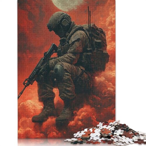 Soldier in Red Sky Puzzle 1000 Teile Schwer Puzzle Spielzeug Pädagogisches Spiel Impossible Herausforderung Spielzeug Für Erwachsene Kinder 1000pcs (40x28cm) von QBIREX