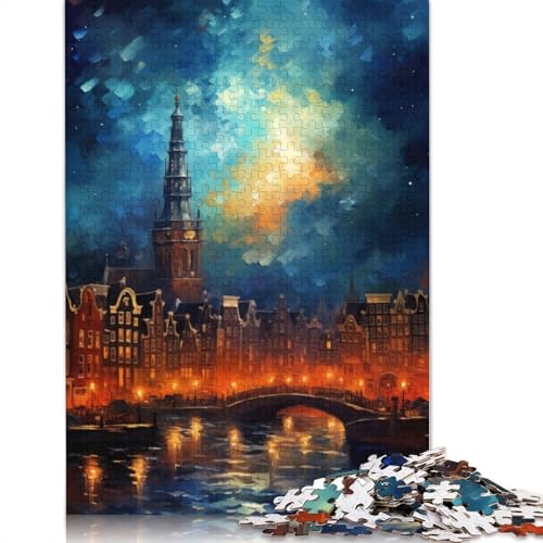 Sonnenaufgang in Amsterdam, Puzzle 1000 Teile für Erwachsene, Holzpuzzle, Gehirntraining, Herausforderung, Spiel, Unterhaltung, Geschenke, Familienaktivität (75 x 50 cm) von QBIREX