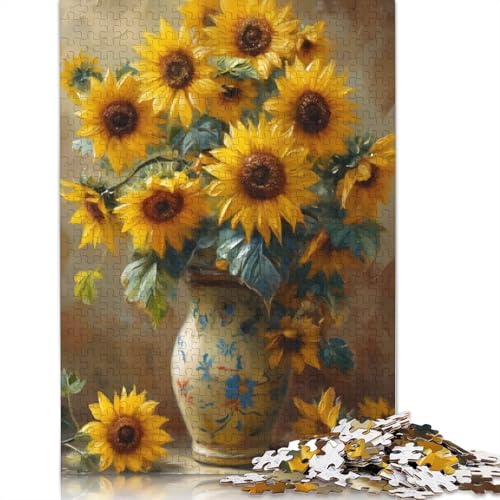 Sonnenblumen in Einer Vase, Premium-Puzzle, 100% recycelte Pappe, 100% recycelter Karton, Puzzle für Erwachsene ab 12 Jahren, 1000 Teile (75 x 50 cm) von QBIREX