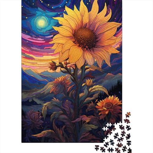 Sonnenblumen unter Nachtlicht, 5 Puzzle, Denksportaufgabe, rechteckiges Papierpuzzle für Erwachsene und Teenager, 1000 Teile (38 x 26 cm) von QBIREX