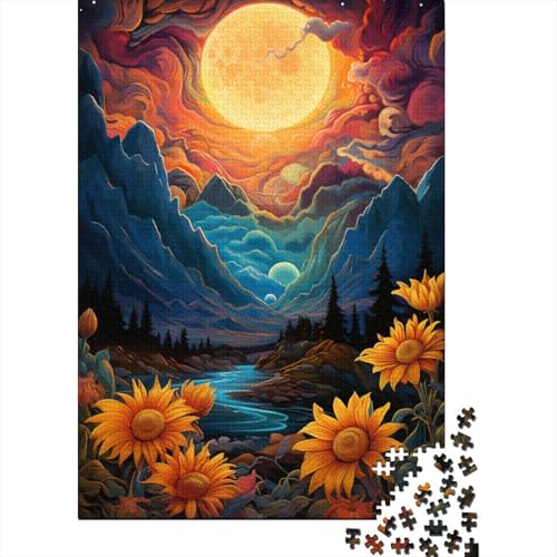 Sonnenblumen unter Sonnenuntergang2 Puzzle, präzises, ineinandergreifendes Papier, rechteckiges Puzzle für Jungen oder Mädchen, 1000 Teile (38 x 26 cm) von QBIREX