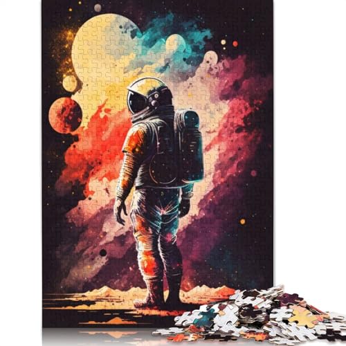 Splatter Astronaut 1000-teiliges Puzzle für Erwachsene, 100% recycelte Holzplatte, schwierige Puzzles für Frauen und Männer, 1000 Teile (75 x 50 cm) von QBIREX