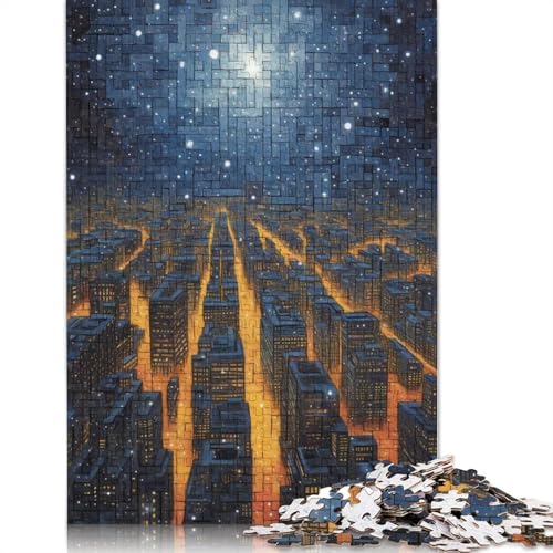 Stadtbild unter einem Sternenhimmel, Puzzle für Teenager, 1000 Teile, Puzzle, Denksportaufgaben für Erwachsene, 1000 Teile (75 x 50 cm) von QBIREX