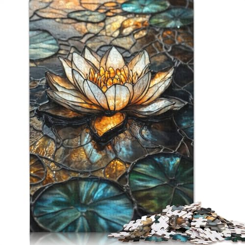Stained Glass Golden Lotus Puzzles 1000 Teile Schwer Puzzle Spielzeug Lernspiel Impossible Herausforderungsspielzeug Für Erwachsene Und Kinder in Bewährter 1000pcs (38x26cm) von QBIREX